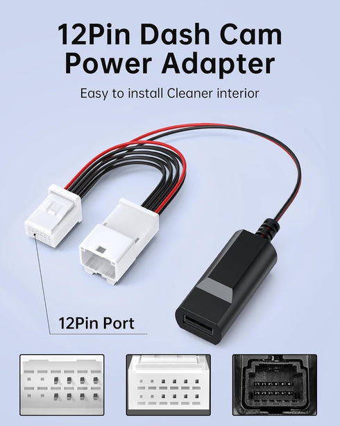 VASTHOME 12-pin 3 (5V/2A Dash Cam Power Adapter Type A Compatible with Select Toyota Tacoma Highlander Sienna Honda