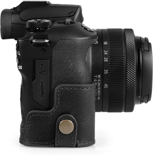 MegaGear Ever Ready Genuine Leather Half Camera Case for Canon EOS R100 - Black