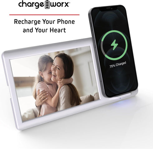 Smartpix Wireless Charging Station: 10W Charger, Desk Dock & Nightstand Accessory, 4x6 Photo Frame | Clutter-Free Design