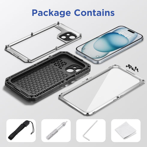 Mitywah Heavy Duty Waterproof Case for iPhone 15, Full Body Underwater Protective Metal Case with Built-in Screen