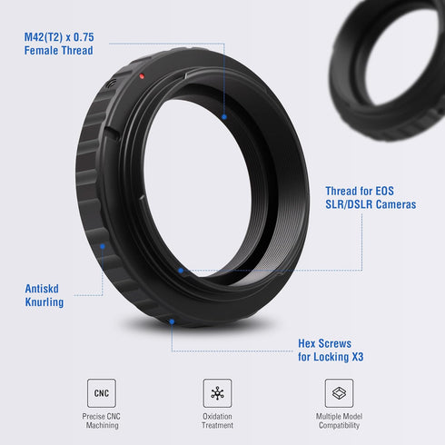 A ALSTAR T2 Alstar Telescope Camera Adapter T Ring Adapter Metal Compatible for All Canon EOS SLR/DSLR Cameras Standard