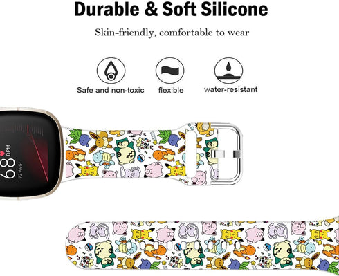Pikacu Sea Turtle Anime Bands - Compatible with Fitbit Sense/Sense 2/Versa 3/Versa 4 Soft Sport Strap