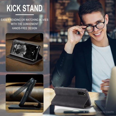 Kowauri Galaxy S20 FE 5G Leather Wallet Case - Classic Design with Magnetic Closure Flip Fold and Card Slot (Black)