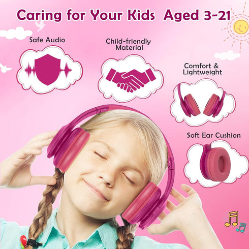 2023 Bluetooth Kids Headphones for Ages 3-21, Colorful LED Lights, Comfort Wireless Headphones with Microphone, 94dB