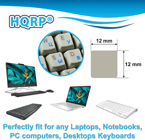 HQRP Cyrillic Alphabet Ukrainian Russian Keyboard Stickers Blue Lettering On Transparent Background for PC Laptop