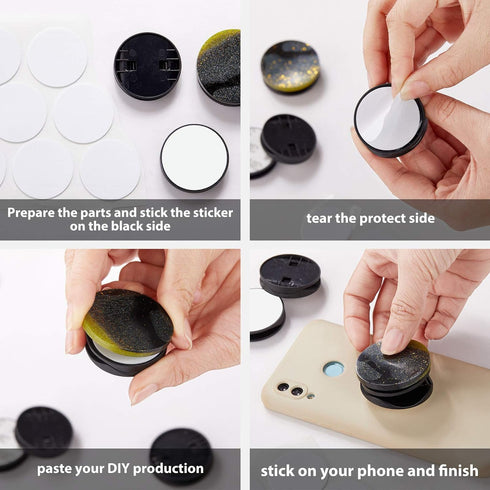Weewooday 30-Pack Black Phone Grip Holders with Double-Sided Adhesive for Custom DIY