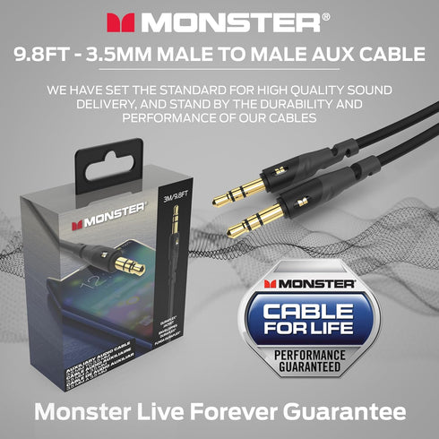 Monster Gen1 Essentials Mini-to-Mini Interconnect Audio Cable, 3.5mm Male to Male, 9.8FT, Duraflex Jacket