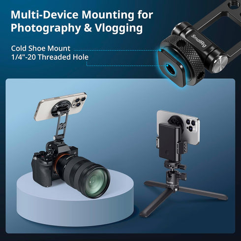 SMALLRIG 17/16/15, 5156 Magnetic Metal Phone Mount with Cold Shoe Mount, Adjustable Rotatable Phone Tripod Holder