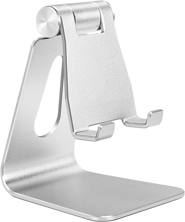 Aluminum Alloy Adjustable Cell Phone Stand, Metal Desktop Holder, Smartphone Cradle, Silver