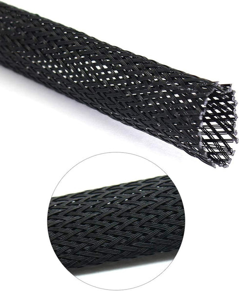 Black PET Expandable Sleeving, Cord Protector Wire Loom Tubing for USB Charger Cable, Power Cord, Audio Video Cable