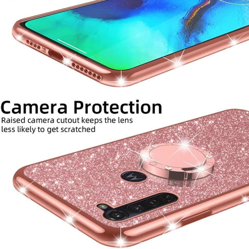 Cute Girls Women Glitter TPU Slim Case for Moto G Stylus (2020) with Ring Stand Kickstand - Rose Gold
