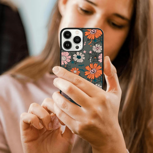 Vintage Pumpkins Head Flower iPhone 14 Pro Max Case - TPU Shockproof, Spooky Halloween Spider Web Cover for All!