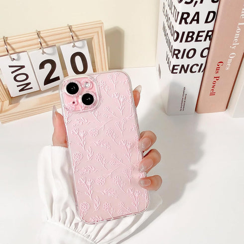 Compatible iPhone 15 Plus Case - Cute Clear Oil Flower Floral Leaf Design for Girls Women - Small Pink Floral