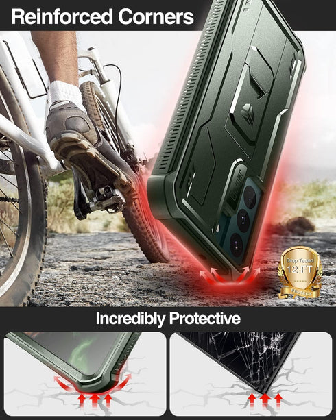 Dexnor Case for Samsung Galaxy S22, Built-in Screen Protector and Kickstand, Heavy Duty Military Grade - Army Green