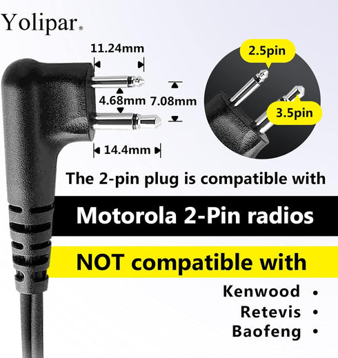 RDM2070D 2-Pin 2-wire Motorola Walkie Talkies Earpiece Surveillance Kit Compatible with CLS1410 CLS1110 CP200D GP300 GP2000 BPR40 Radio with Big PTT Mic Tansparent Acoustic Tube Headset
