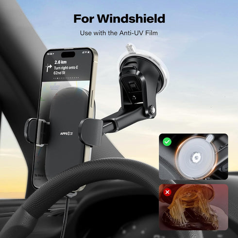 APPS2Car 15W Suction Phone Mount Wireless Car Charger, Dashboard Wireless Charger for Car, Compatible with iPhone