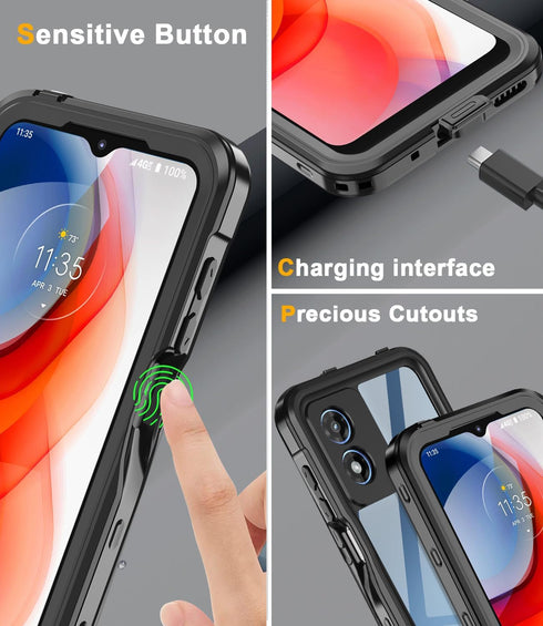 Waterproof Phone Case for Motorola Moto G Play 2024, Built-in Screen Protector, Shockproof Rugged Cover