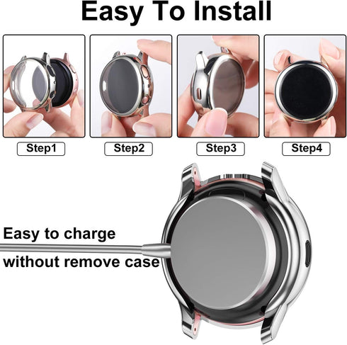 GEAK 3 Pack Full Cover Screen Protector Case for Samsung Galaxy Watch Active 2, Silver/Gray/Rosegold