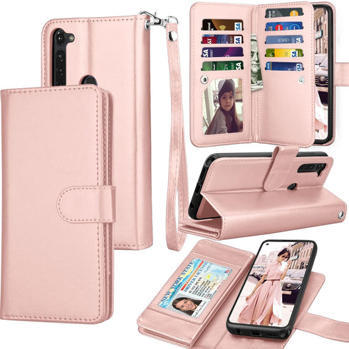 Tekcoo Wallet Case for Moto G Stylus 2020 - PU Leather ID Cash Credit Card Slots Holder, Rose Gold