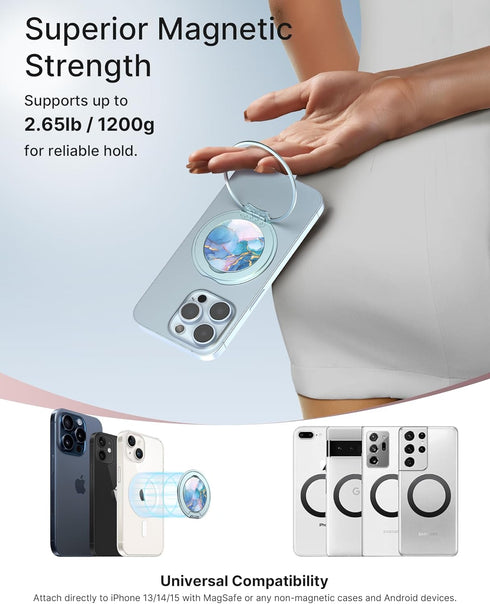 Typecase Magnetic Phone Grip Holder: Adjustable Finger Ring Kickstand with MagSafe Adapter Ring, Compatible with iPhone