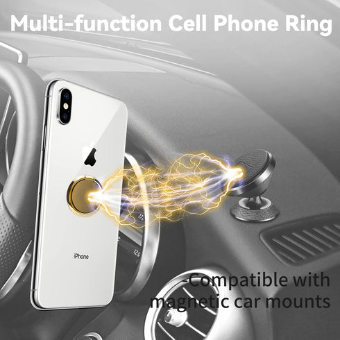 Metal Cell Phone Ring Holder, 360 Degree Rotation Kickstand Grip for Magnetic Car Mount, Gold