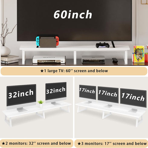 TEAMIX 42 inch White Monitor Riser for 2 Monitors, Wood Desktop Dual Stand with Metal Legs, Computer Shelf, White