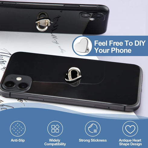8 Pcs Cell Phone Finger Ring Adhesive Metal Phone Finger Grip Loop Stand Heart Grip Holder for DIY Hanging Supplies