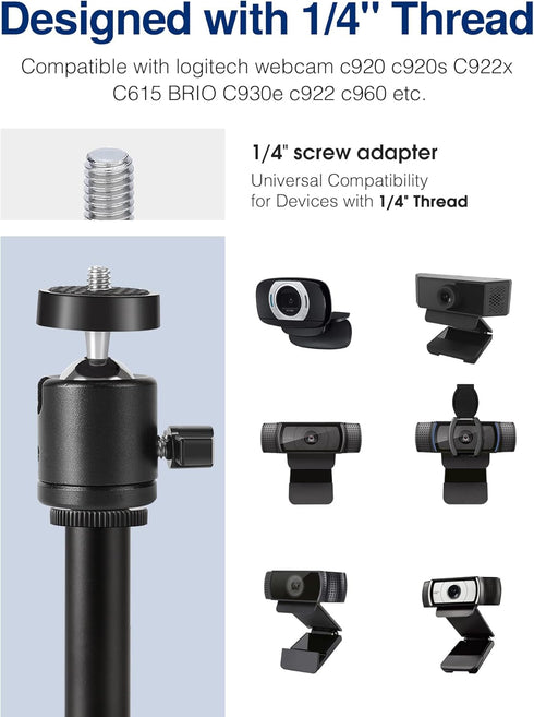 Puroma Webcam Stand - Goose-Neck Mount Stand for Logitech Webcam C922, C930e, C920S, C920, C615 with 1/4" Thread