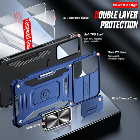 LeYi Galaxy A15 5G Case: Samsung A15 Case with Screen Protector & Magnetic Metal Mount Stand - Navy Blue