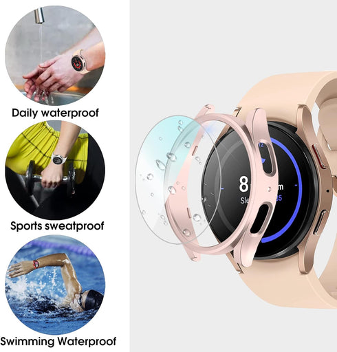 12+4 Pack Case for Samsung Galaxy Watch 5 Pro 45mm, Waterproof Hard PC Bumper with Tempered Glass Screen Protector