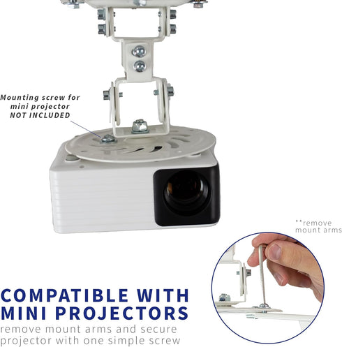 VIVO Universal Adjustable Ceiling Projector Mount for Regular and Mini Projectors, White, MOUNT-VP01W