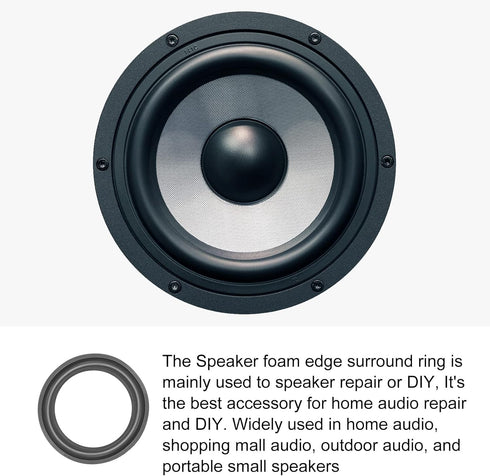 Speaker Foam Edge Surround Rings, Rubber Perforated Subwoofer Rings Replacement Parts - 7 Inch/Black / 2 Pack