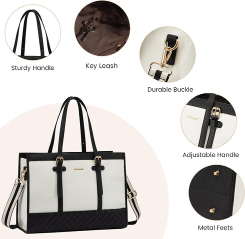 LOVEVOOK Laptop Bag for Women, 15.6 inch Canvas Tote Bag, Large Capacity Work Bag with Clutch Purse, Casual Handbag