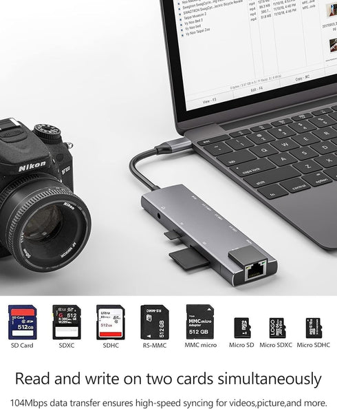 USB C Hub 9 in 1 Multiport Adapter with Gigabit Ethernet, 100W PD, 4K@60Hz, for MacBook, iPad Pro, iPhone 15