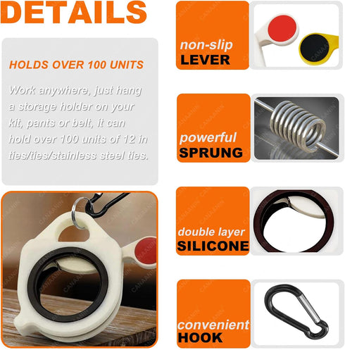 Zip Tie Organizer, Glow in the Dark Cable Tie Holder for Electrician Management, Reusable Light Plastic (White, 4 Pcs)