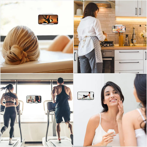 2 PCS Portable Shower Phone Holder, Wall Mount for Smooth Surfaces, Adjustable Stand with Adhesive Pads for Bathroom