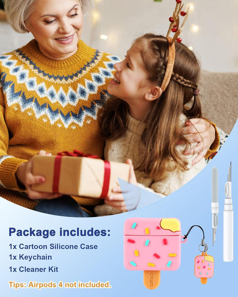 Boaretiu 4th 4th (2024) 3D 4 for Airpods Case - with Keychain and Cleaner Kit for AirPods Generation Case Ice Cream