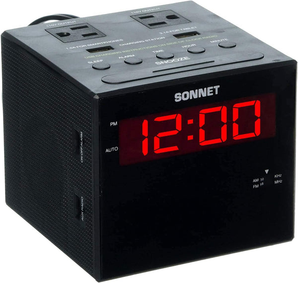 Sonnet Alarm Clock Charging Station, AM FM Radio, Dual USB Charging Ports, Loud Alarm Clock for Heavy Sleepers and