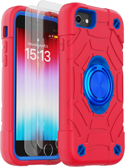 KCJ Heavy Duty Phone Case for iPhone SE 2022/2020, 8/7/6/6S - Full Body Protection, Soft Silicone + Hard PC, 4.7"