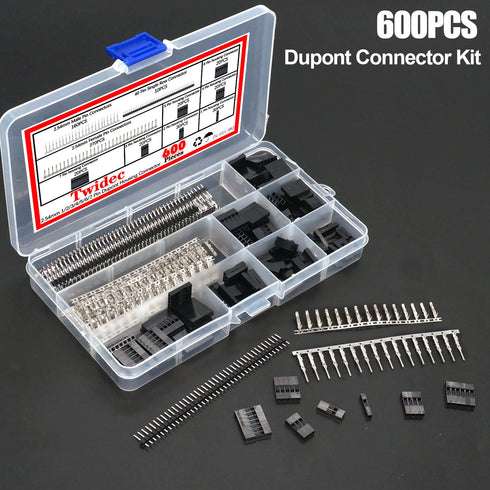 Twidec 600PCS 2.54mm Dupont Connector Kit, 1/2/3/4/5/6/7 Pin Housing with Male and Female Terminals