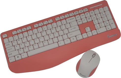 Impecca Pink Wireless Keyboard and Mouse Combo - Full-Sized Ergonomic Keyboard with Palm Rest, Spill Resistant