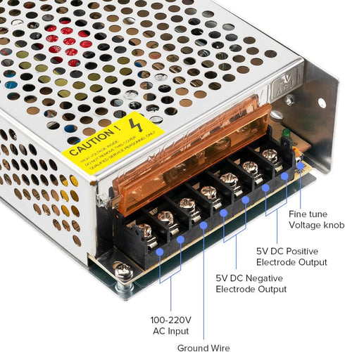 BTF-LIGHTING AC100-240V to DC5V10A Max50W Power Supply Adapter for LED Strip, CCTV Camera, Security System