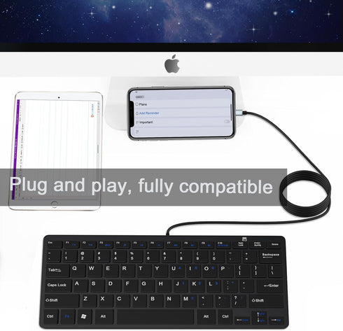 Ultra-Slim 78keys USB-C Mini Wired Keyboard with Media Hotkeys for Apple Mac Pro, MacBook, iMac, Windows Desktop PC
