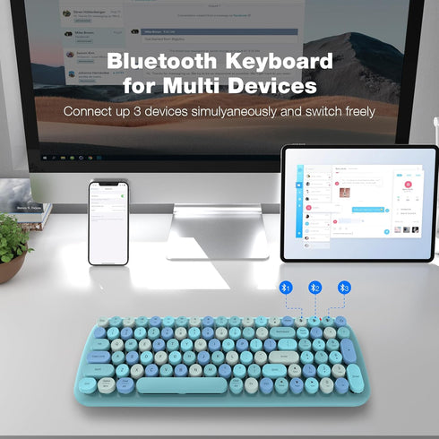 MOFII Wireless Bluetooth Keyboard, Retro Round Keycaps Typewriter Keyboard, Bluetooth 5.1 for Home/Office