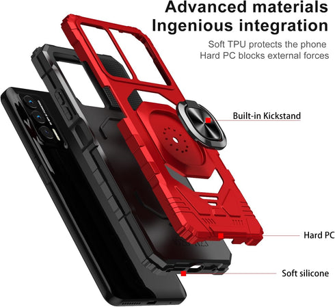 Customerfirst Compatible for Cricket Outlast Case, Tempered Glass Screen Protector & Ring Kickstand (Red)