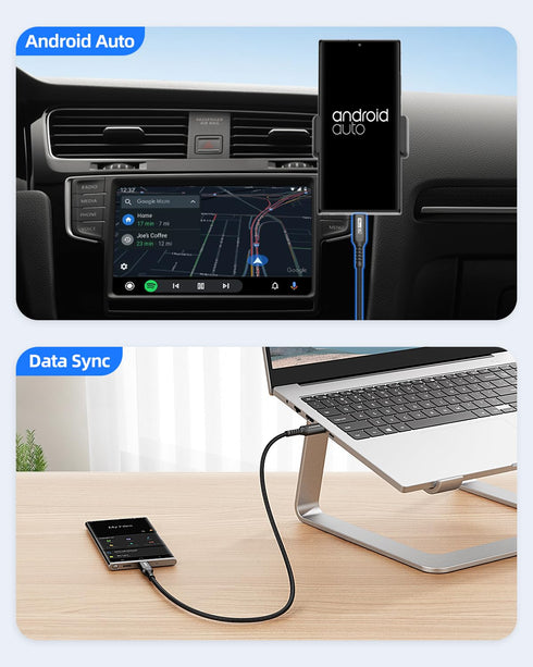 SUNGUY 10Gbps Android Auto USB C Cable, 1.5FT 3A USB 3.1 Gen 2 Fast Charging & Data Transfer Cable for iPhone
