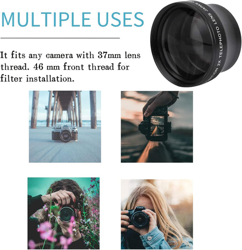 2X Telephoto Lens, HD Converter Lens for 37mm Mount Camera, Doubles Camera Zoom Default