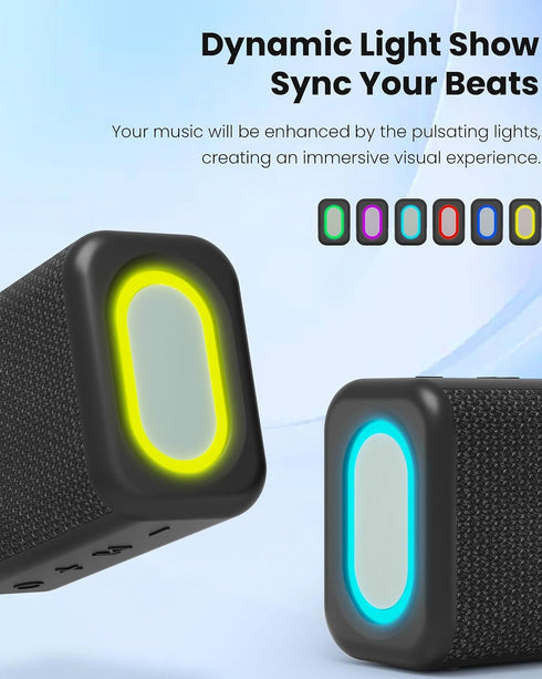 cooboom IPX5 5.3, Portable Bluetooth Speaker with Lights, Powerful Crystal Clear Sound, Waterproof, All Day Playtime