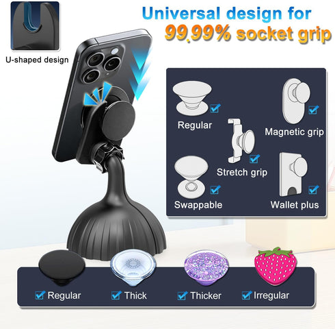 JCTRIWAY 3D Desk Phone Mount for Pop Socket, Printed Base Phone Stand for Desk, Office, Home, Kitchen, Compatible