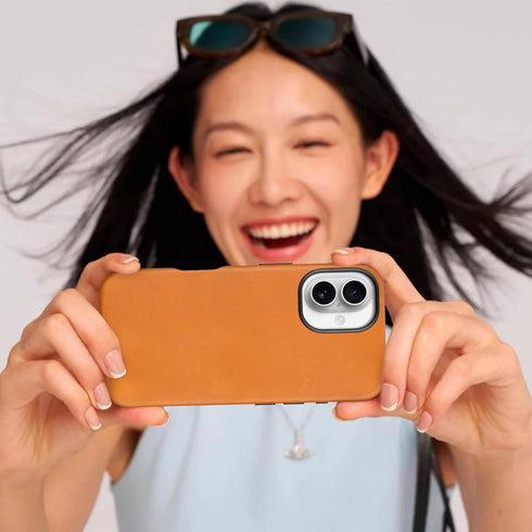 maogoam 16 6.1", for iPhone Case Leather, Compatible with MagSafe, Genuine Vintage Crazy Horse Leather, Metal Buttons